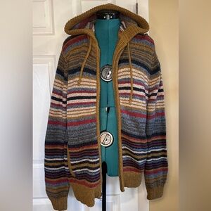 L.L.Bean Zip Hoodie Stripe Classic Ragg Wool Sweater